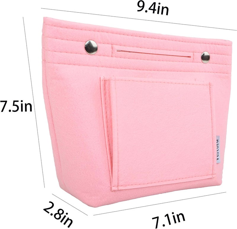 Vercord Mini Slim Small Felt Purse Organizer Insert Inside Handbag Tote Pocketbook for Women Pink - Image 3